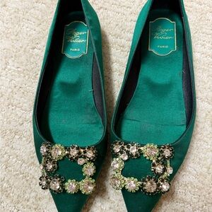 Roger Vivier Green Crystal Embellished Loafers